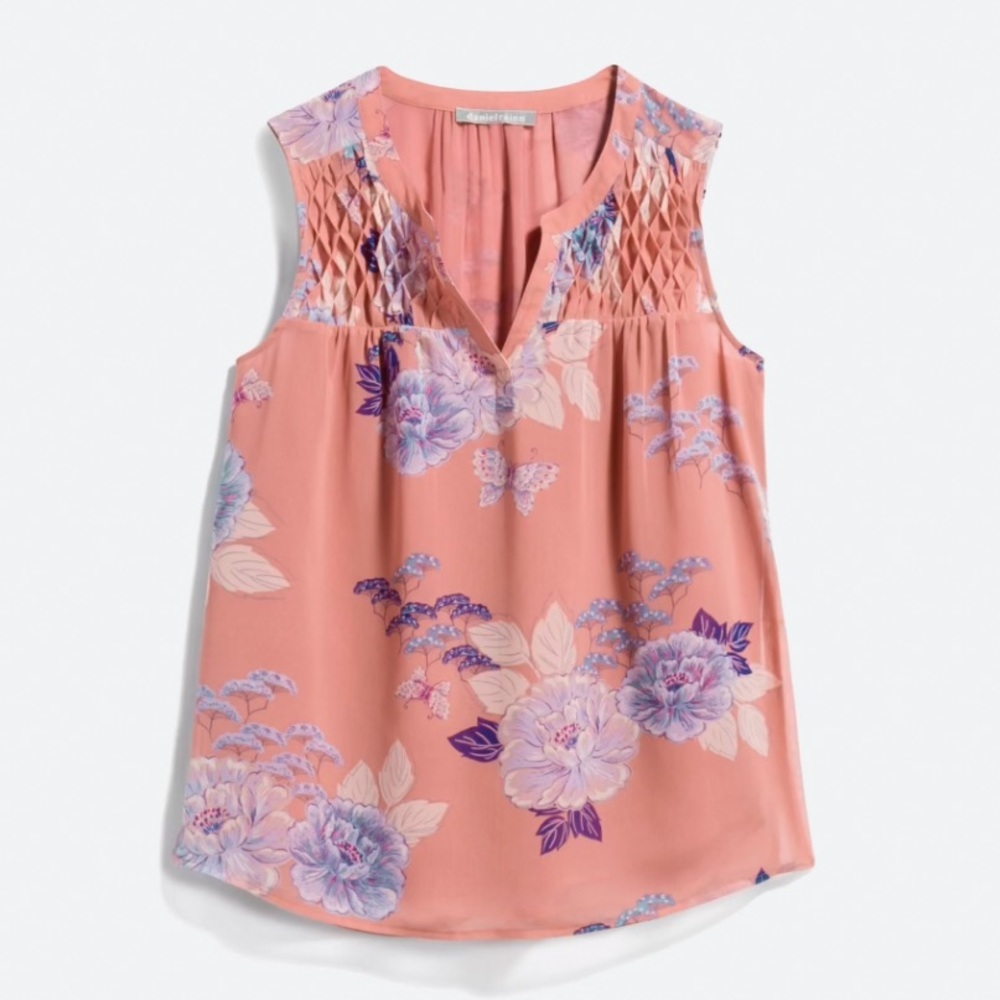 DANIEL RAINN smocked bib floral blouse, S.
